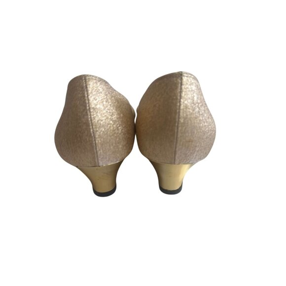 J RENEE Gold Fabric Metallic Kitten Heel Wedges Size 8 - Picture 5 of 8